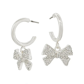 Rhinestone Bow Hoop Earrings