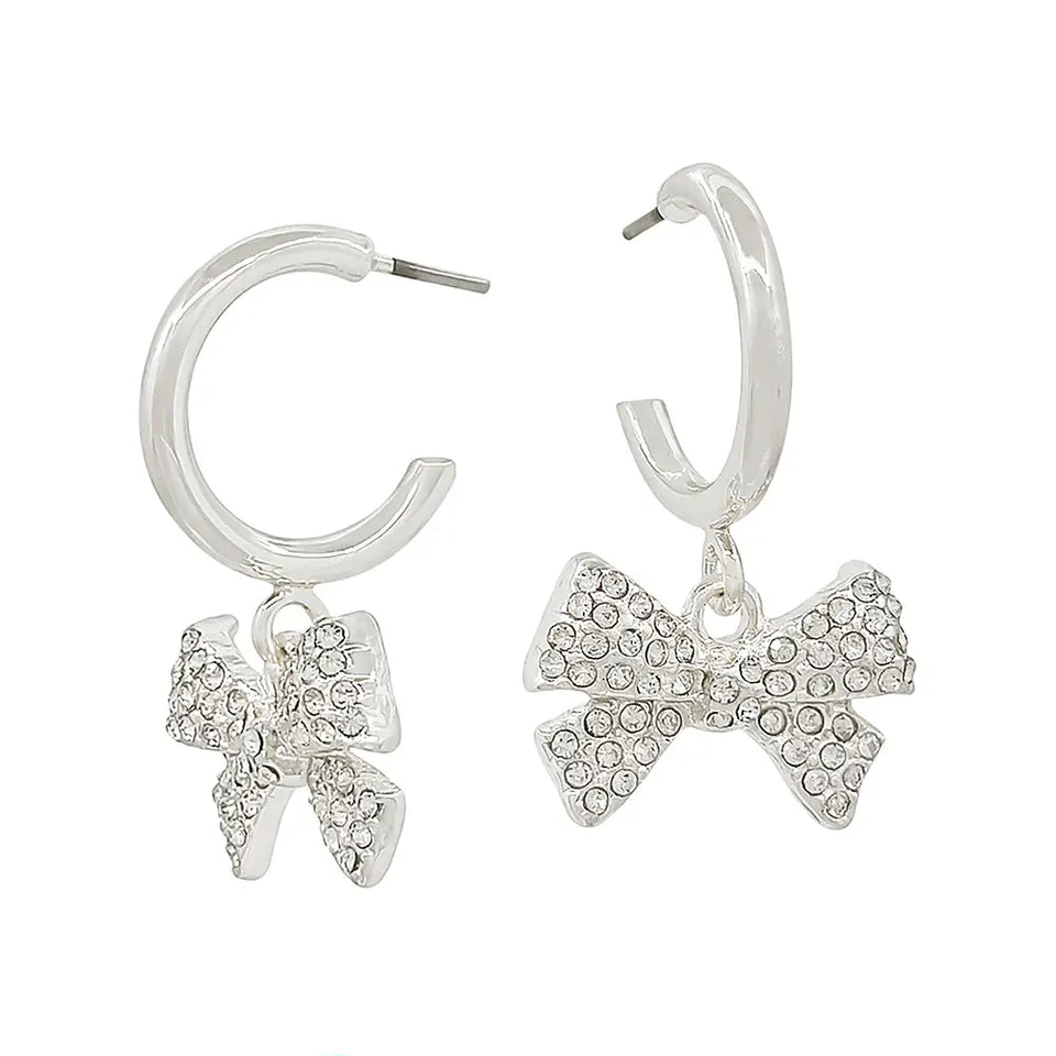 Rhinestone Bow Hoop Earrings