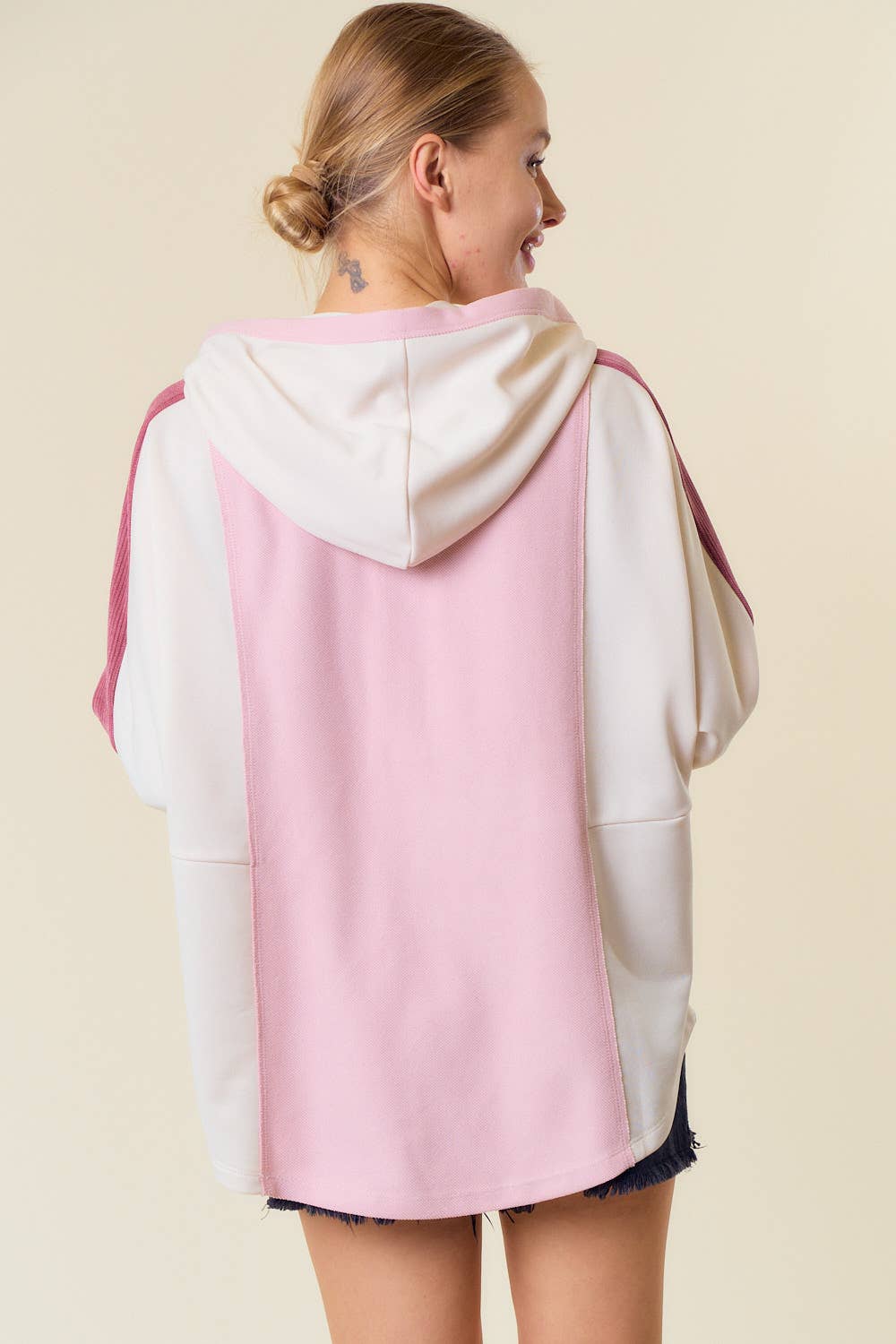 Pink Colorblock Henley Top (REG)