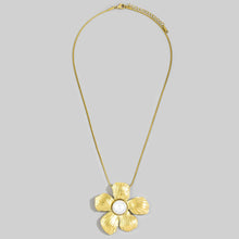 Stainless Steel Textured Flower Necklace w/ Pearl