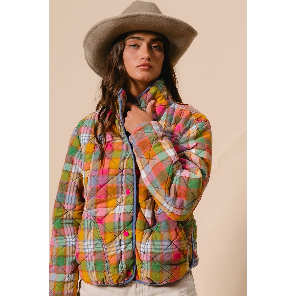 Vibrant Plaid Quilted Jacket (REG)