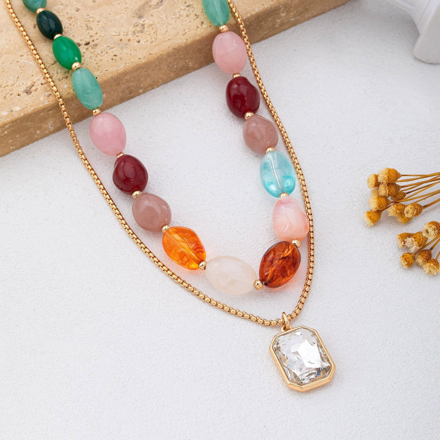 Multi Stone & Crystal Layer Necklace