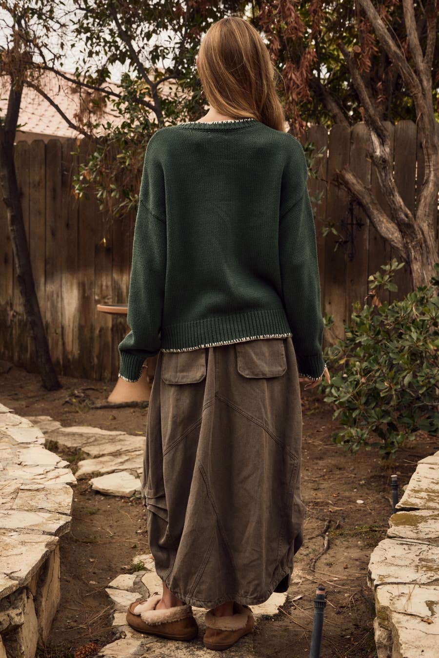 Washed Denim Balloon Skirt in Stone (REG)