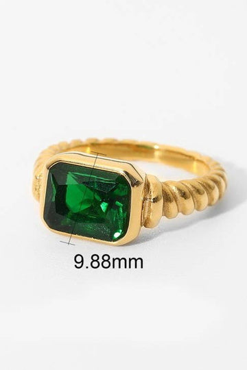 18K Stainless Steel Square Gem Ring