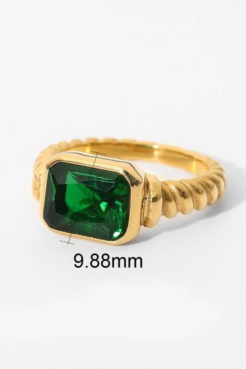18K Stainless Steel Square Gem Ring