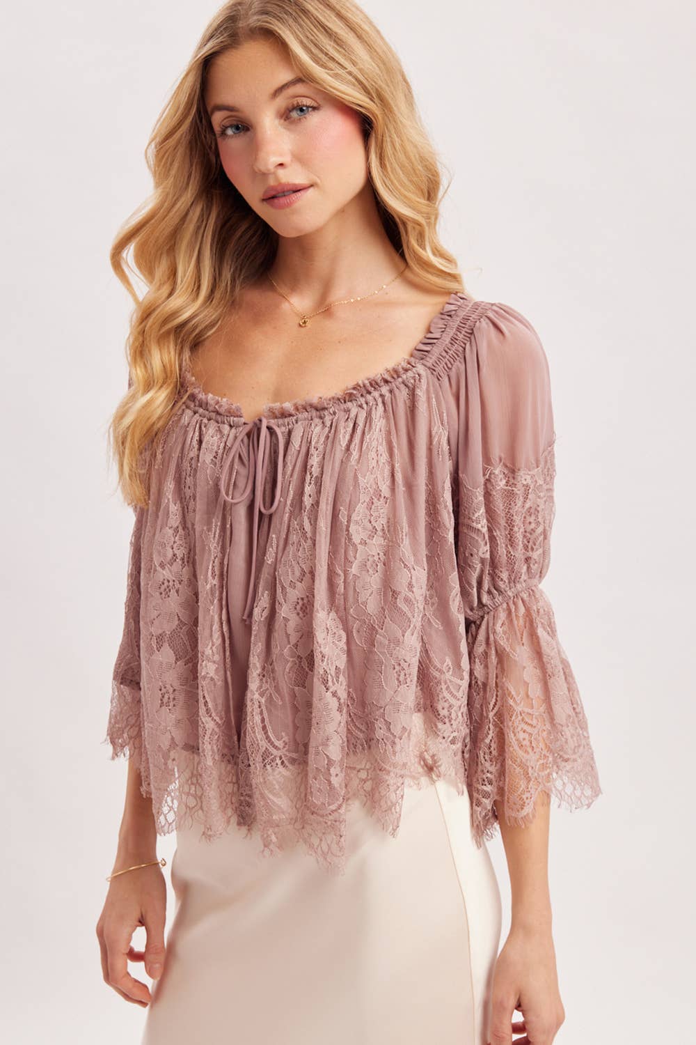 Eyelash Lace Blouse Top in Mauve (REG)