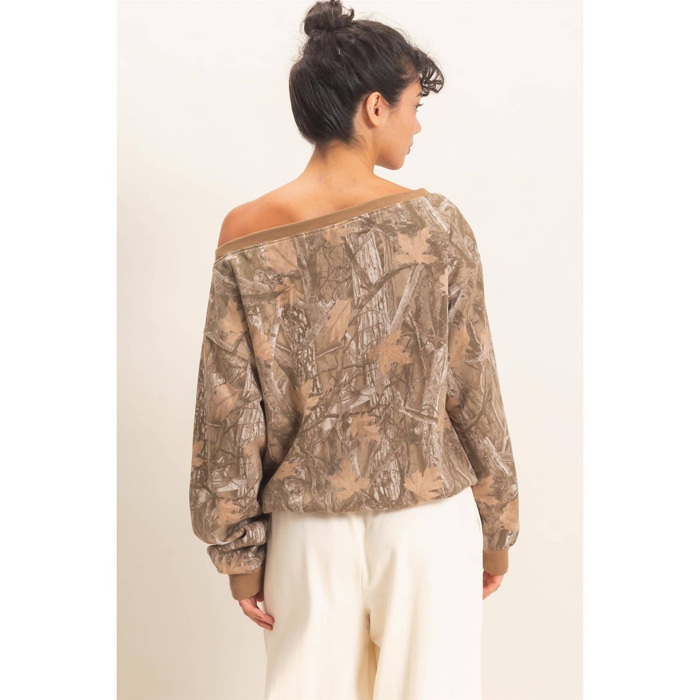 Tree Camo Off Shoulder Sweatshirt (REG)