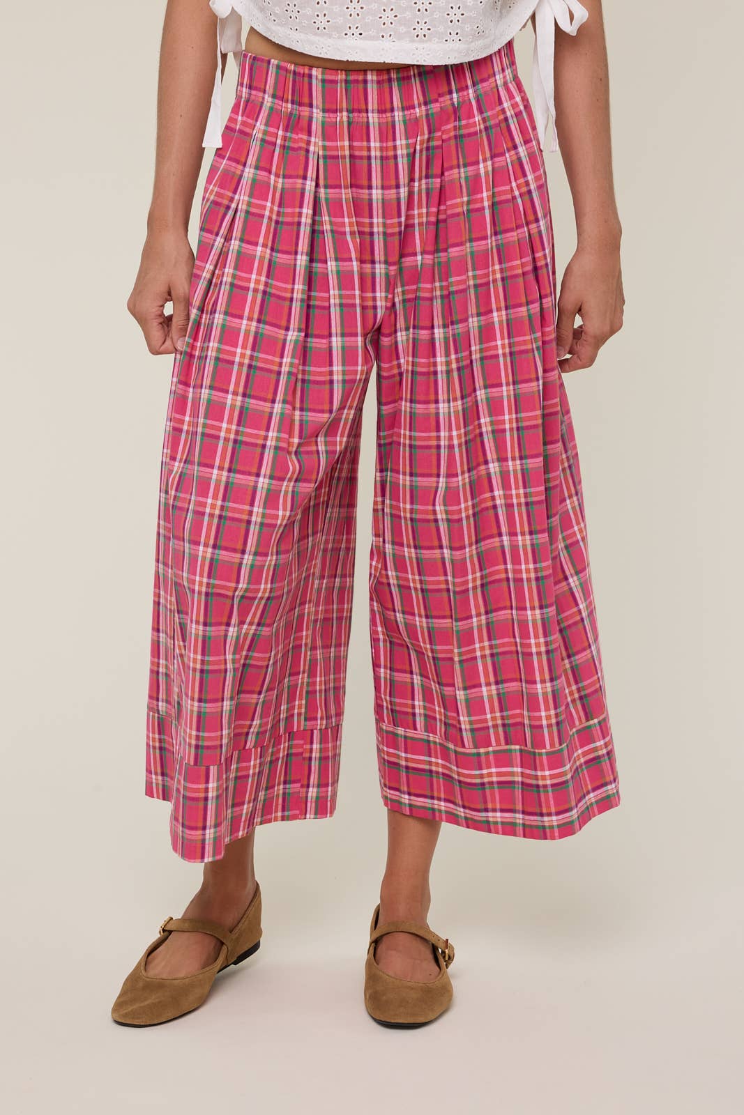 Pink Plaid Wide Leg Pants (REG)