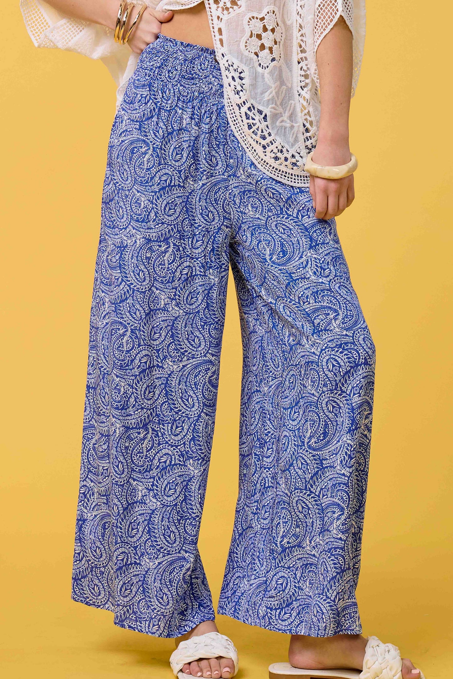 Paisley Wide Leg Pants in Sea Blue (REG)