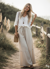 Tiered Linen Palazzo Pants in Natural (REG)