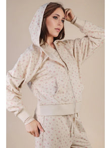 Comfy Floral Zip Up Hoodie in Cream (REG/PLUS)