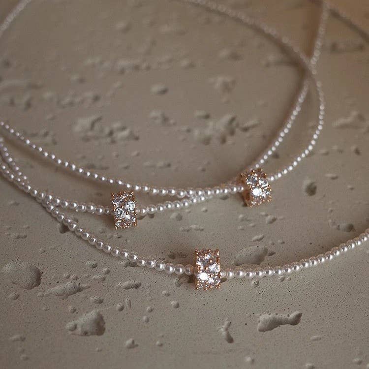 Encrusted Ring Pearl Necklace