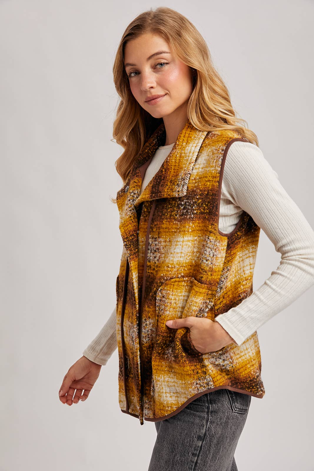 Mustard Flannel Plaid Vest (REG)