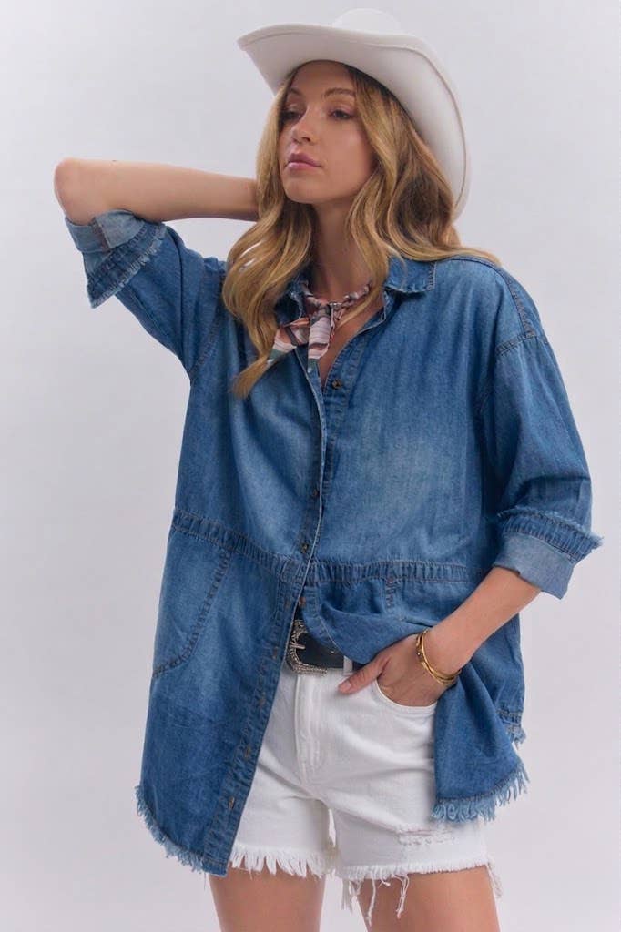 Frayed Chambray Denim Top (REG)