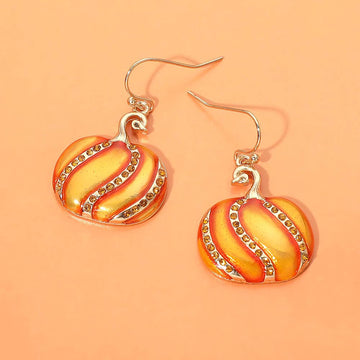 Rhinestone Enamel Pumpkin Earrings