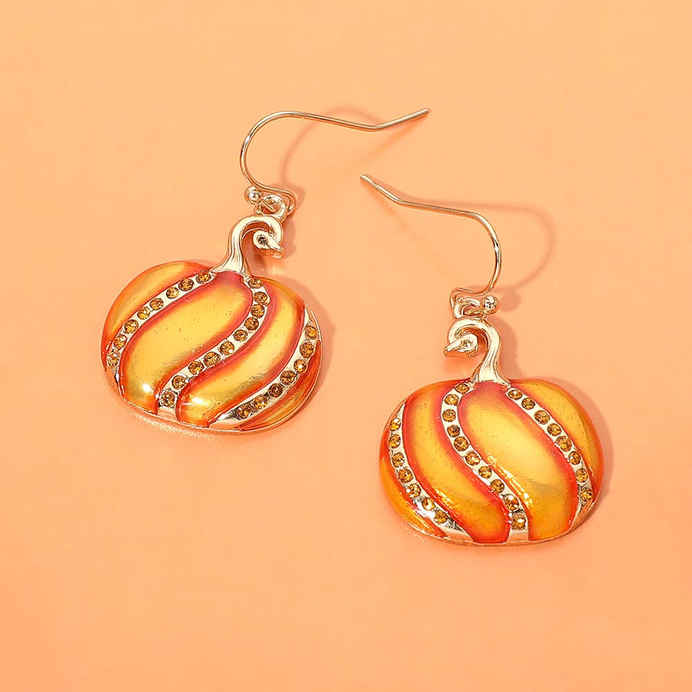 Rhinestone Enamel Pumpkin Earrings