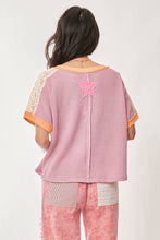 Patchwork Star V-Neck Top in Pink (REG)