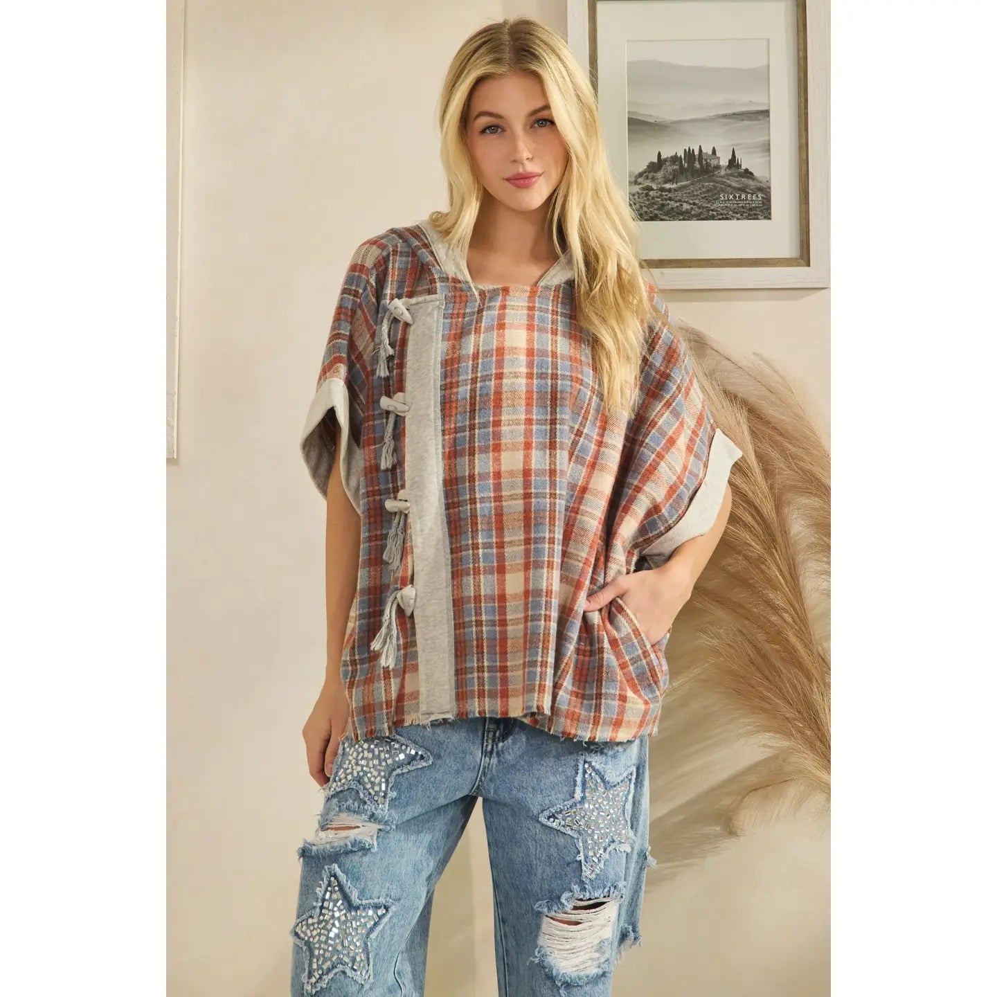 Poncho Style Plaid Jacket (REG)