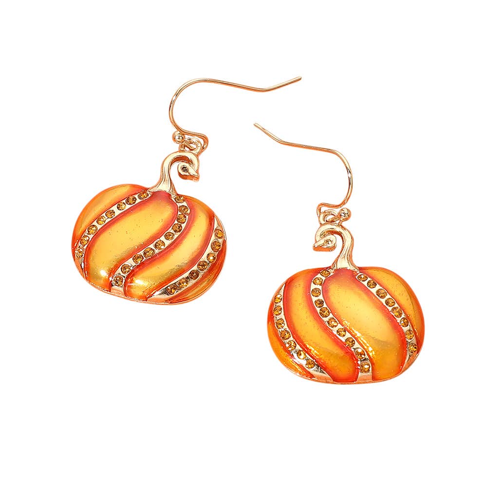 Rhinestone Enamel Pumpkin Earrings