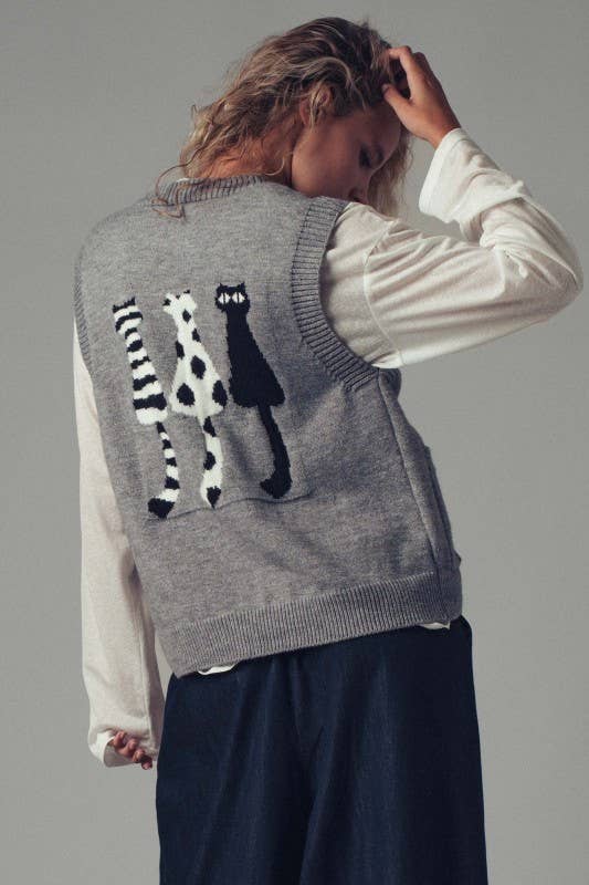 Cat Print Sweater Vest (REG)