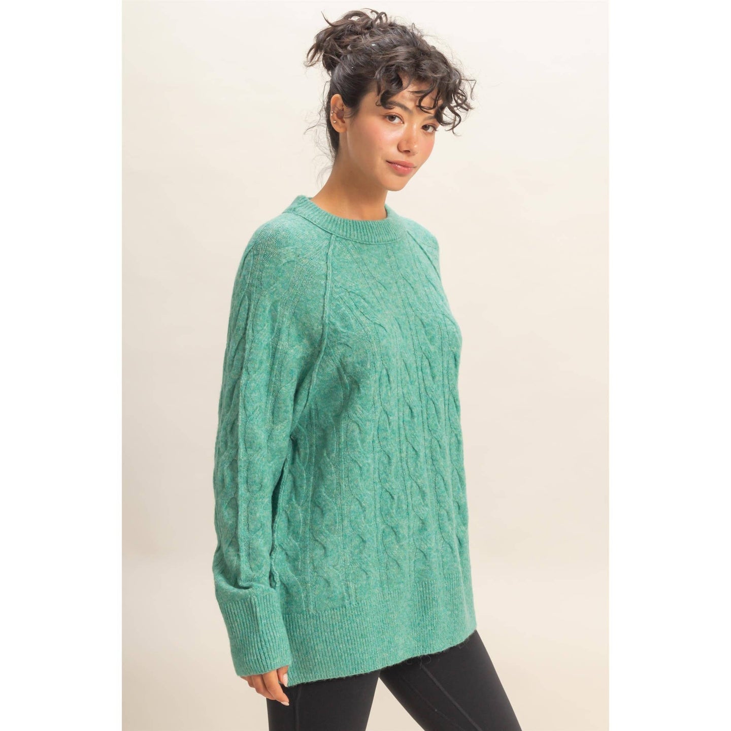 Cable Knit Pullover Sweater in Emerald (REG)