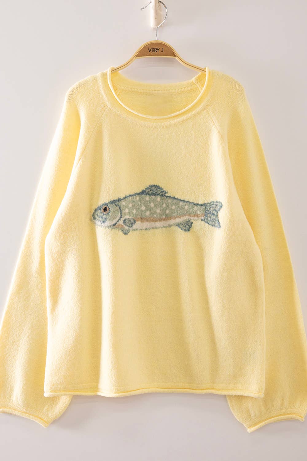 Fish Intarsia Sweater in Yellow (REG)