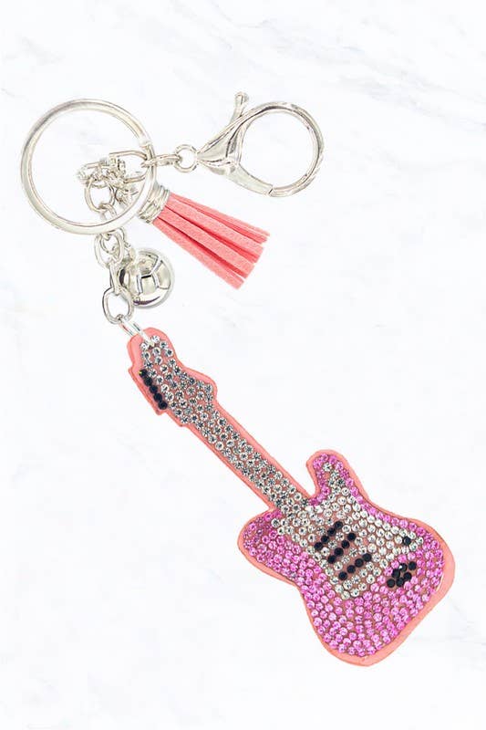 Guitar Rhinestone Keychain