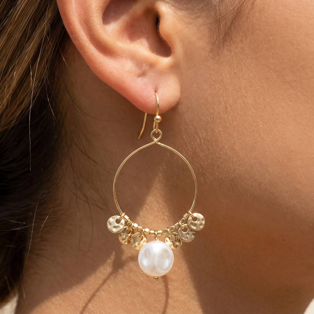 Pearl And Disc Charmed Hoop Earrings