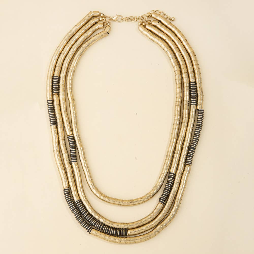 Tube Bead Layered Statement Necklace