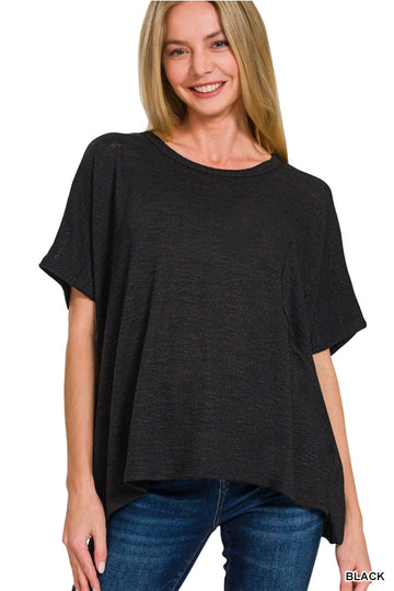 Oversized Slub Pocket Top in Black (REG/PLUS)