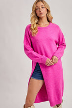 High Slit Longline Sweater in Hot Pink (REG)