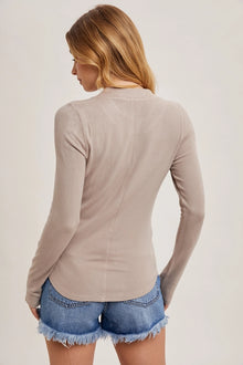 Ribbed Henley Top in Latte (REG)