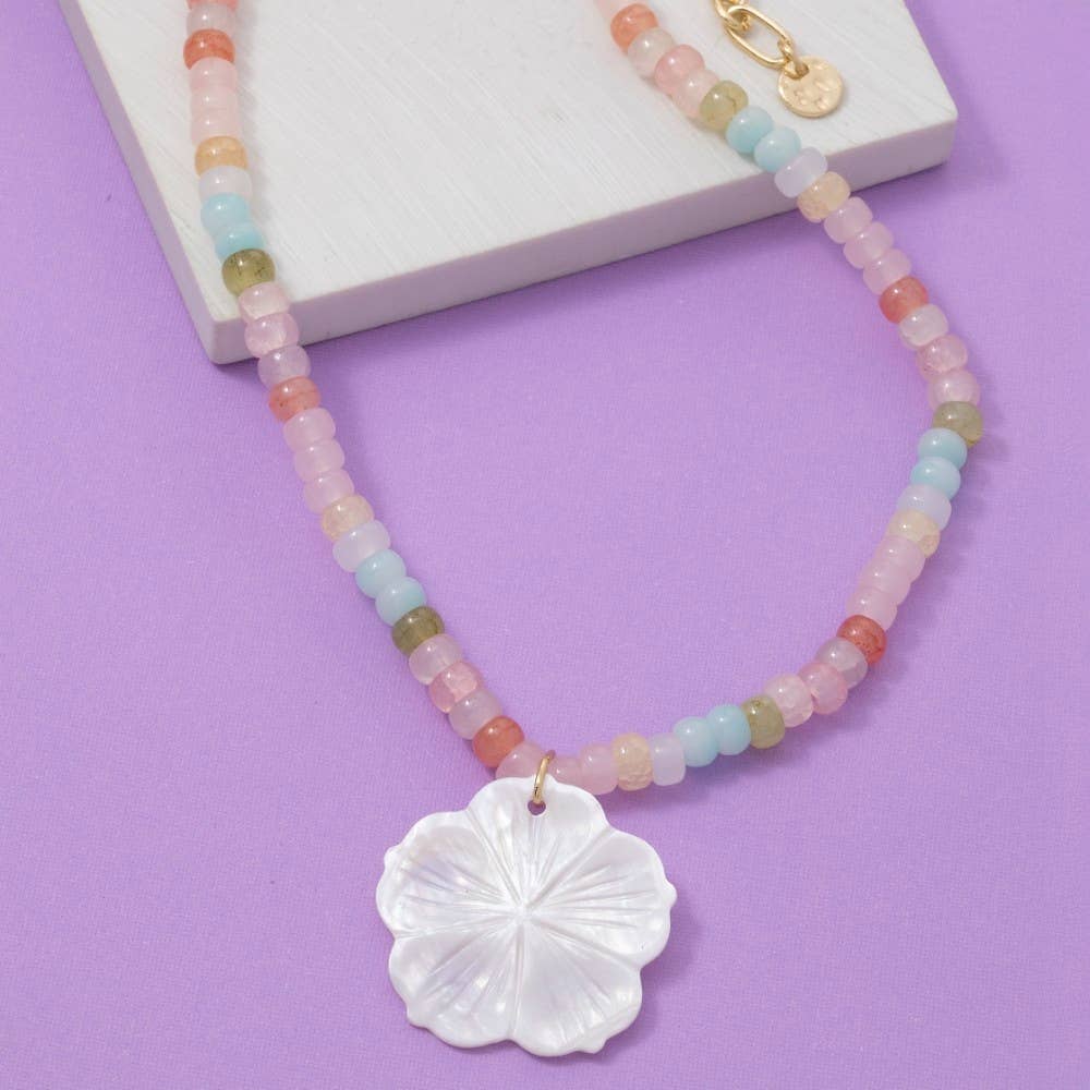 Beaded Shell Flower Necklace