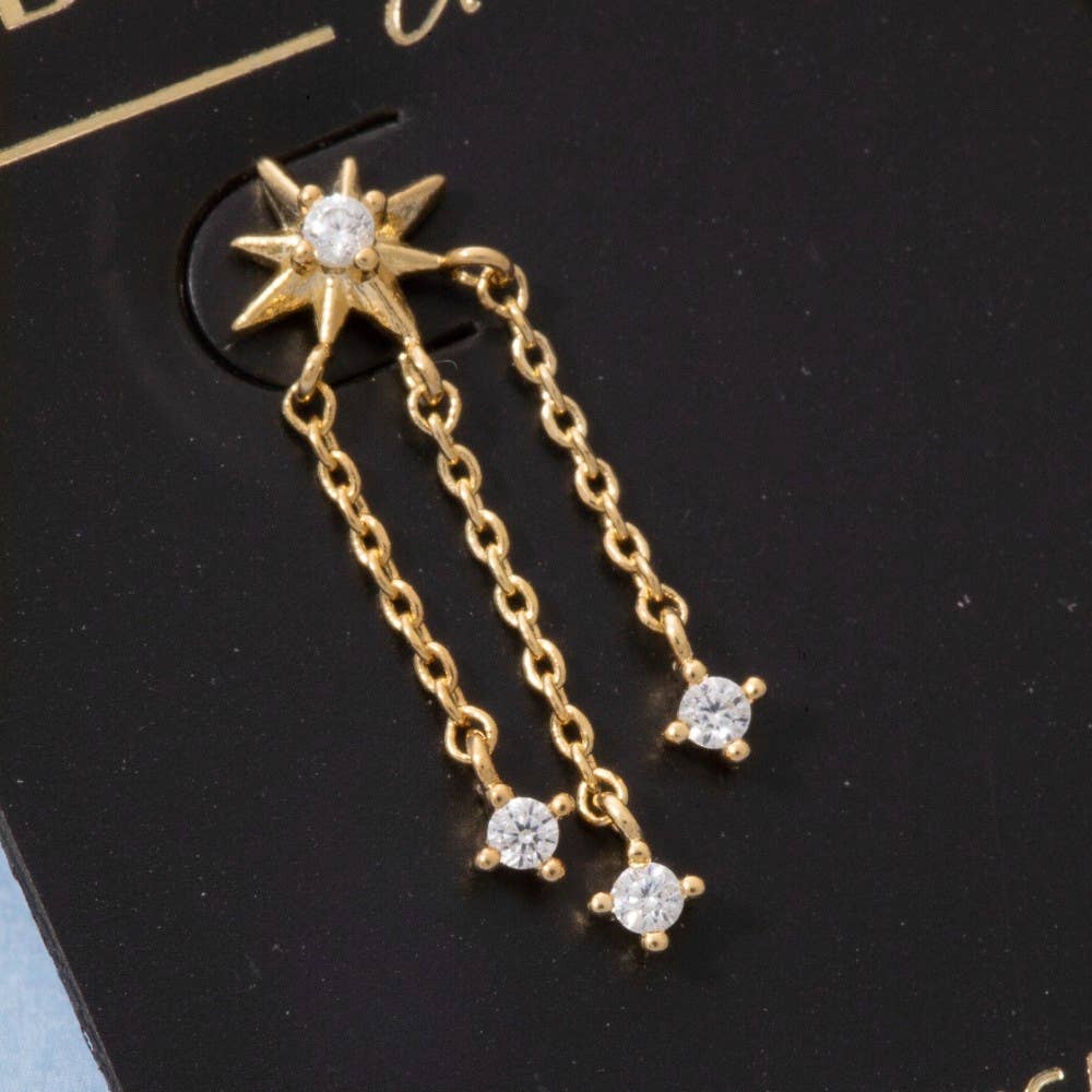 CZ Starburst Chain Earrings