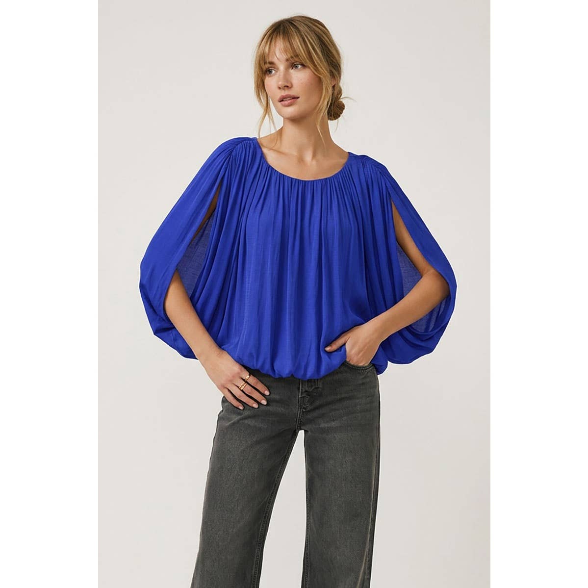 Grecian Drape Bubble Top in Blue (REG)