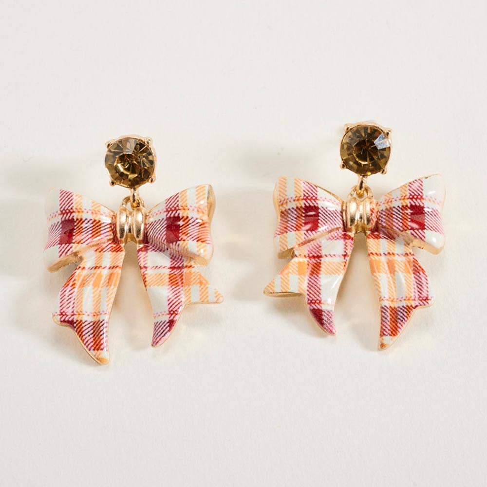 Plaid Bow Drop Earrings