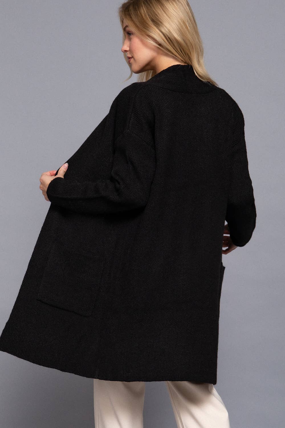 Long Length Open Cardigan in Black (REG)