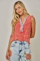 Thermal Sleeveless Henley Top in Tomato (REG)