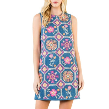 Hot Pink Embroidered Denim Dress (REG)