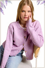 Marble Button Fuzzy Cardigan in Mulberry (REG)