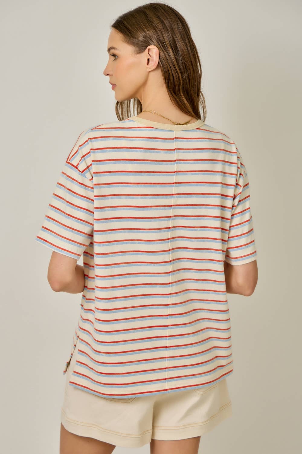 Palm Patch Striped Top in Ivory/Emerald (REG)
