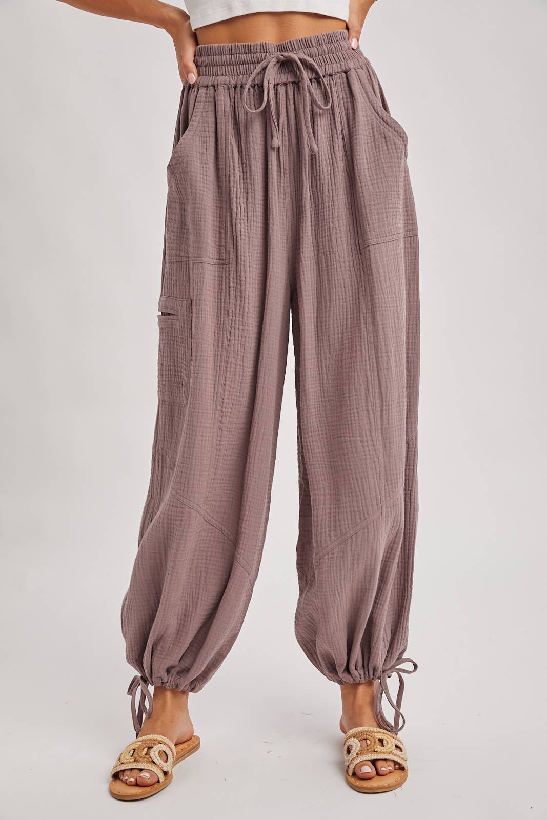 Drawstring Harem Jogger Pants in Mushroom (REG)