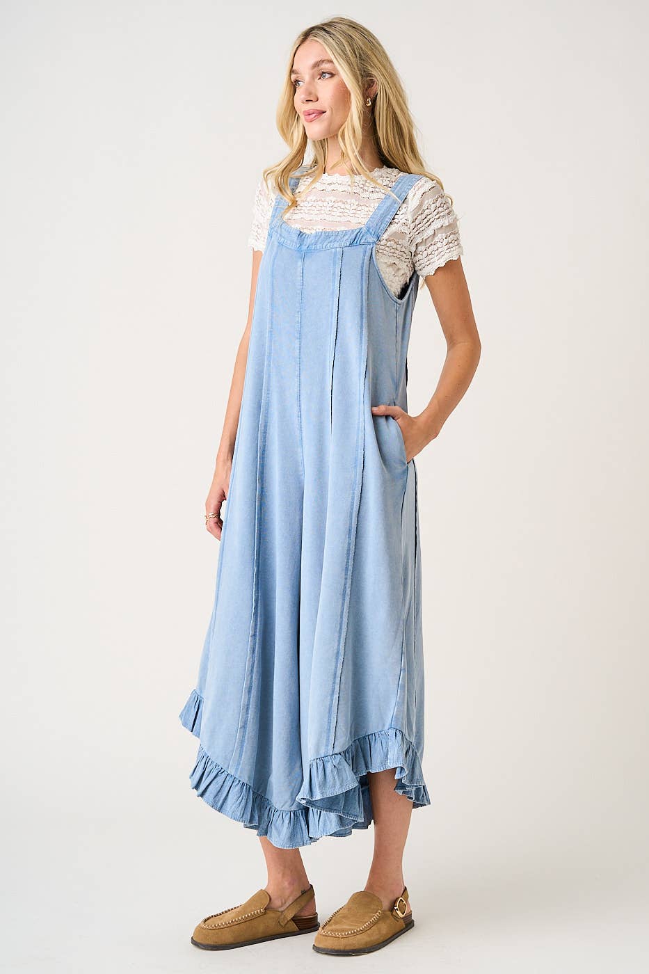 Dana Ruffle Jumpsuit in Dusty Blue (REG)