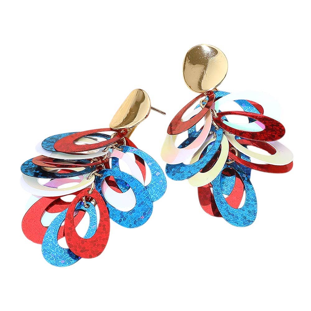 USA Glittered Oval Dazzle Earrings