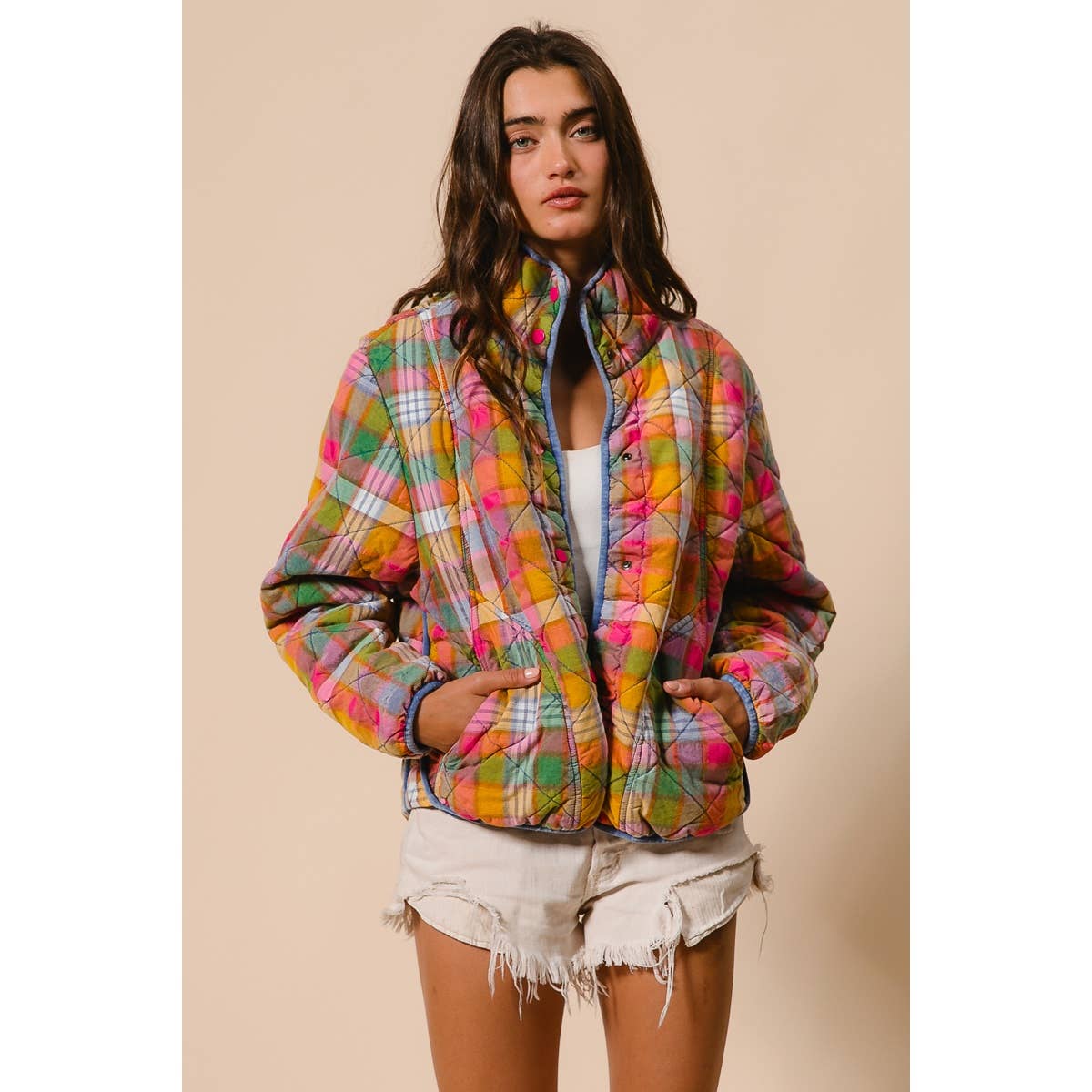 Vibrant Plaid Quilted Jacket (REG)