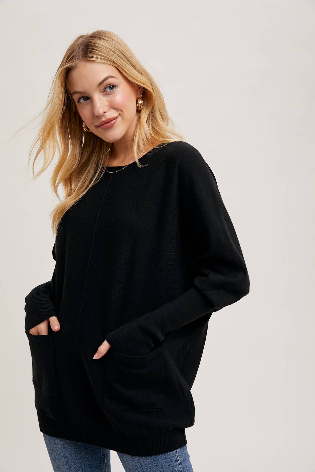 Dolman Tunic Sweater in Black (REG)