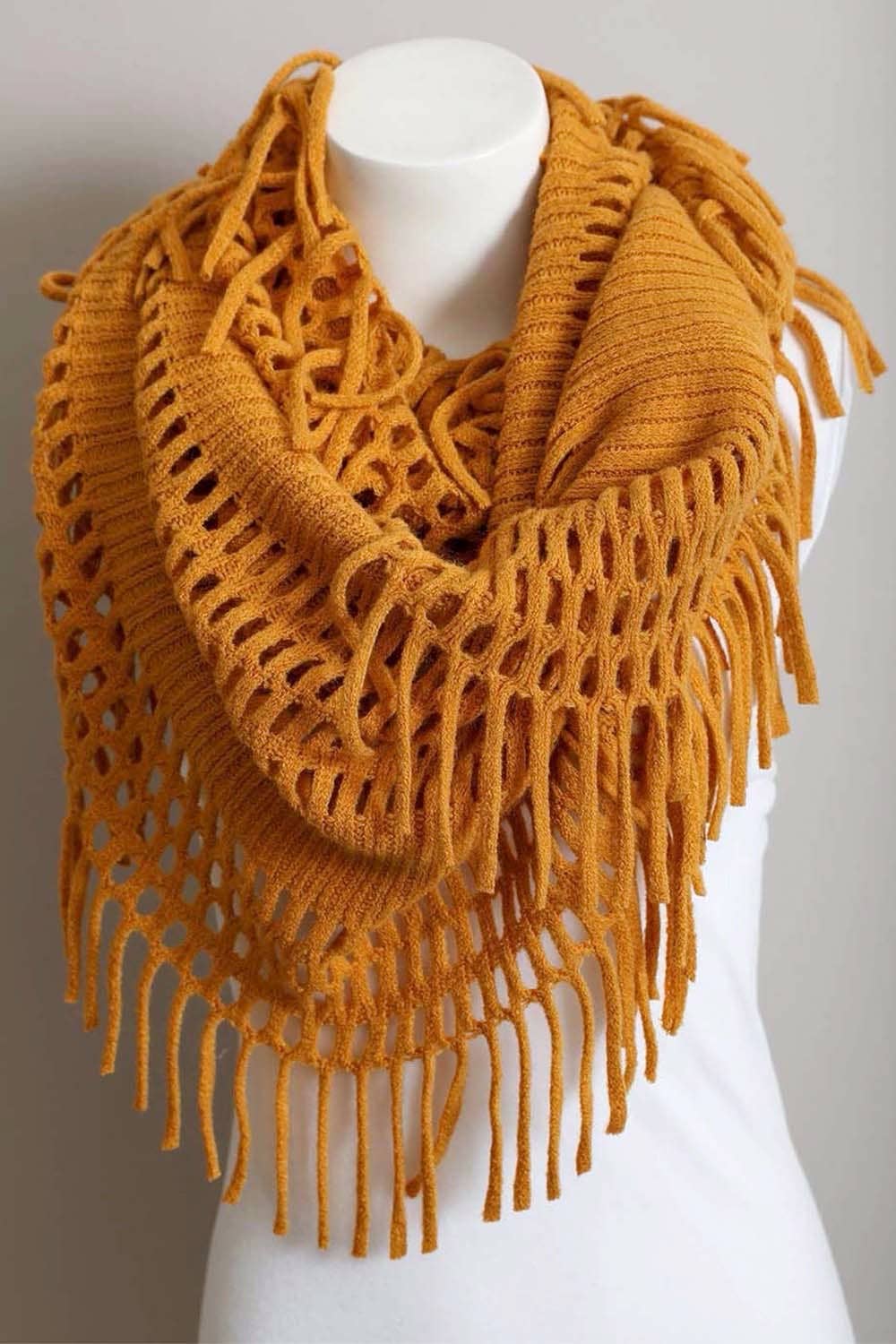 Tassel Fringe Knit Infinity Scarf