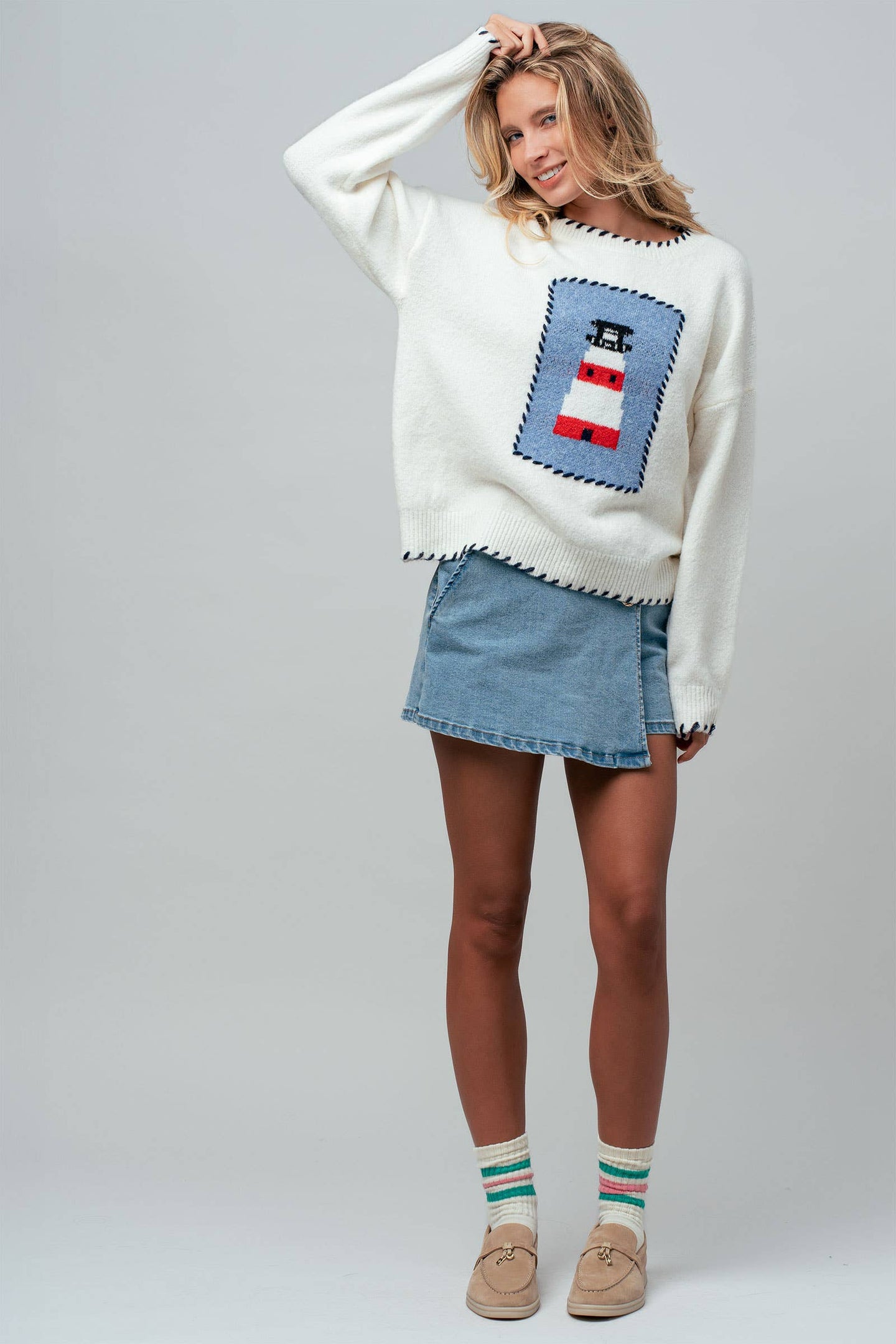 Whipstitch Lighthouse Sweater in Ivory (REG)