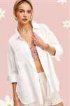 Crinkle Gauze Button Top in White (REG)