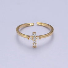 14K Filled CZ Dainty Cross Ring